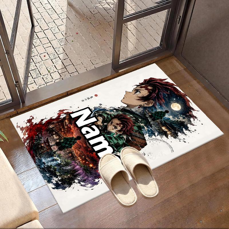 Custom Name Personalized Demon Slayer Print Carpet, Versatile Home Decor Rug, for Playroom, Apartment, Balcony, Entryway, Hallway Gift