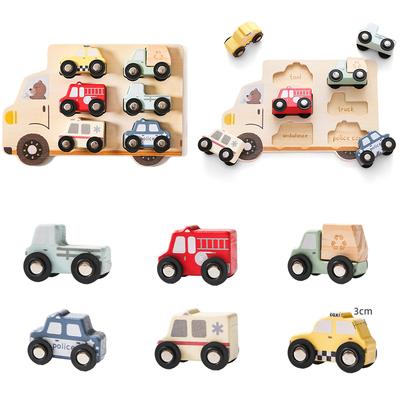 Montessori Wooden Jigsaw Puzzle For Babies 3D Traffic Wood Blocks Car Blocks Educational Toys with 6 Emergency and City Vehicles