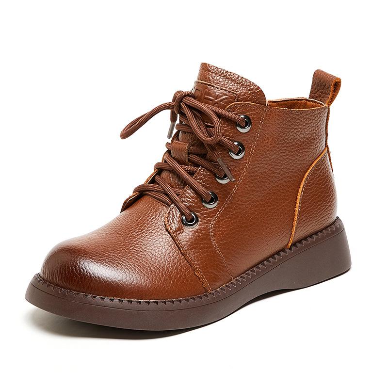 Cizme de iarnă, ocazionale, calde, pentru femei, cu platformă căptușită cu blană, cizme scurte cu șireturi, cizme de zăpadă din piele, căptușite cu polar, pantofi înalți