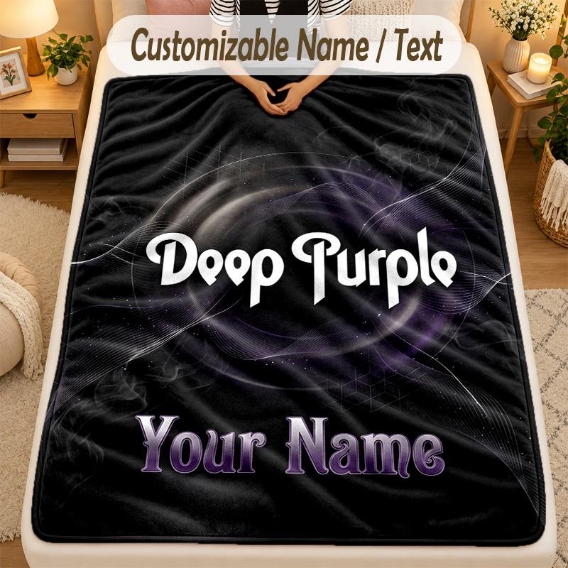 Flannel BlanketDeep Purple Custom Name Text Personalized Soft Warm Throw Blanket Home Decor Gift