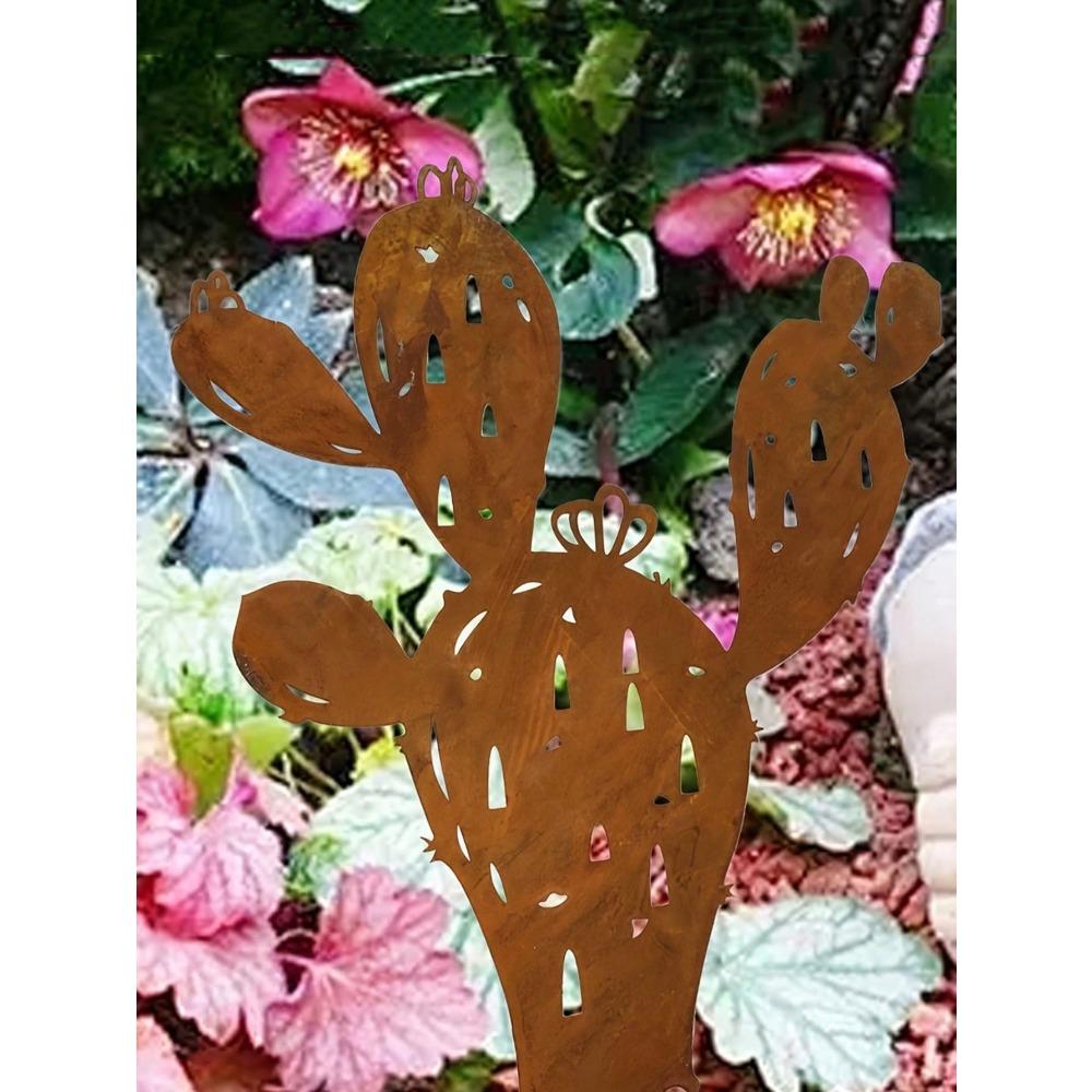 Vintage Farmhouse Iron Cactus Garden Fence Plant Theme Metal Art Decor for Easter Holiday