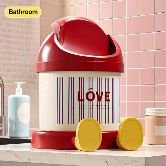 Desktop Trash Can Cute Eyes Design Cartoon Shape Lightweight Portable Flip Cover Trash Can Kitchen Office Waste Bin