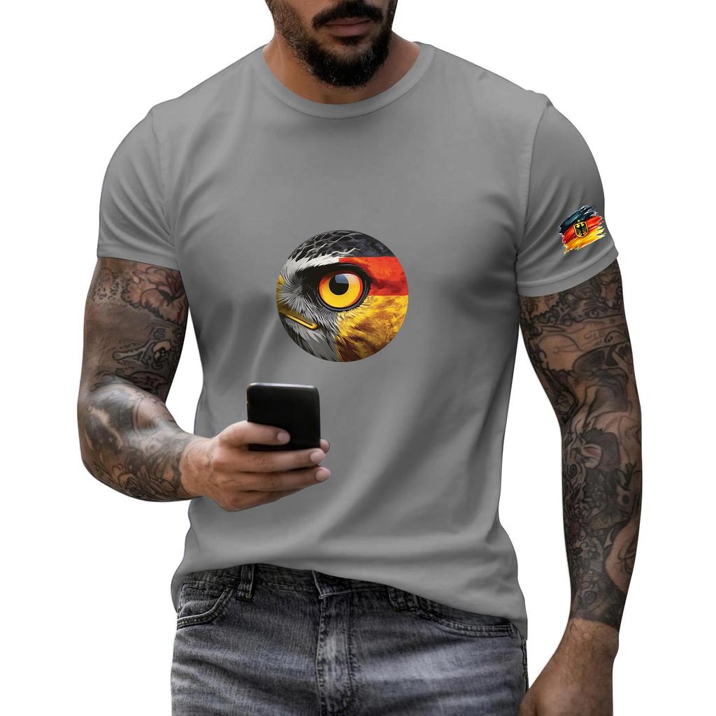 Men's Short Sleeve Crew Neck T-Shirt with Eagle Eye Graphic and Sleeve Print for Casual Wear Soft Fabric Comfortable Fit