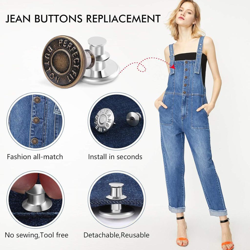 12pcs Button Pins For Loose Jeans No Sew Instant Replacement Snap Tack Pant Button Adjustable Metal Pants Button Tightener