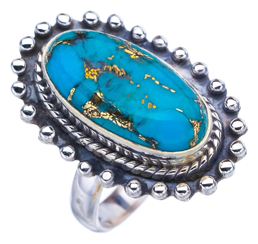 

StarGems® Natural Copper Turquoise Handmade 925 Sterling Silver Ring 7 F2240
