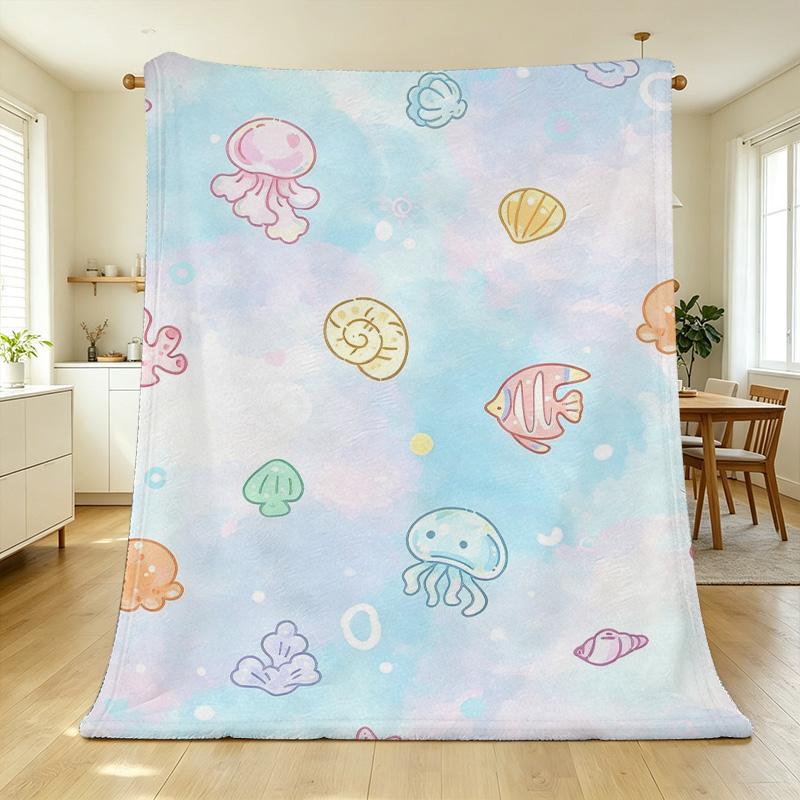 Soft High-Density Marine Life Flannel Fleece Blanket | Cozy Warm Home & Car Air Conditioner Throw, Ideal for Christmas & Halloween Decor & Casual Use