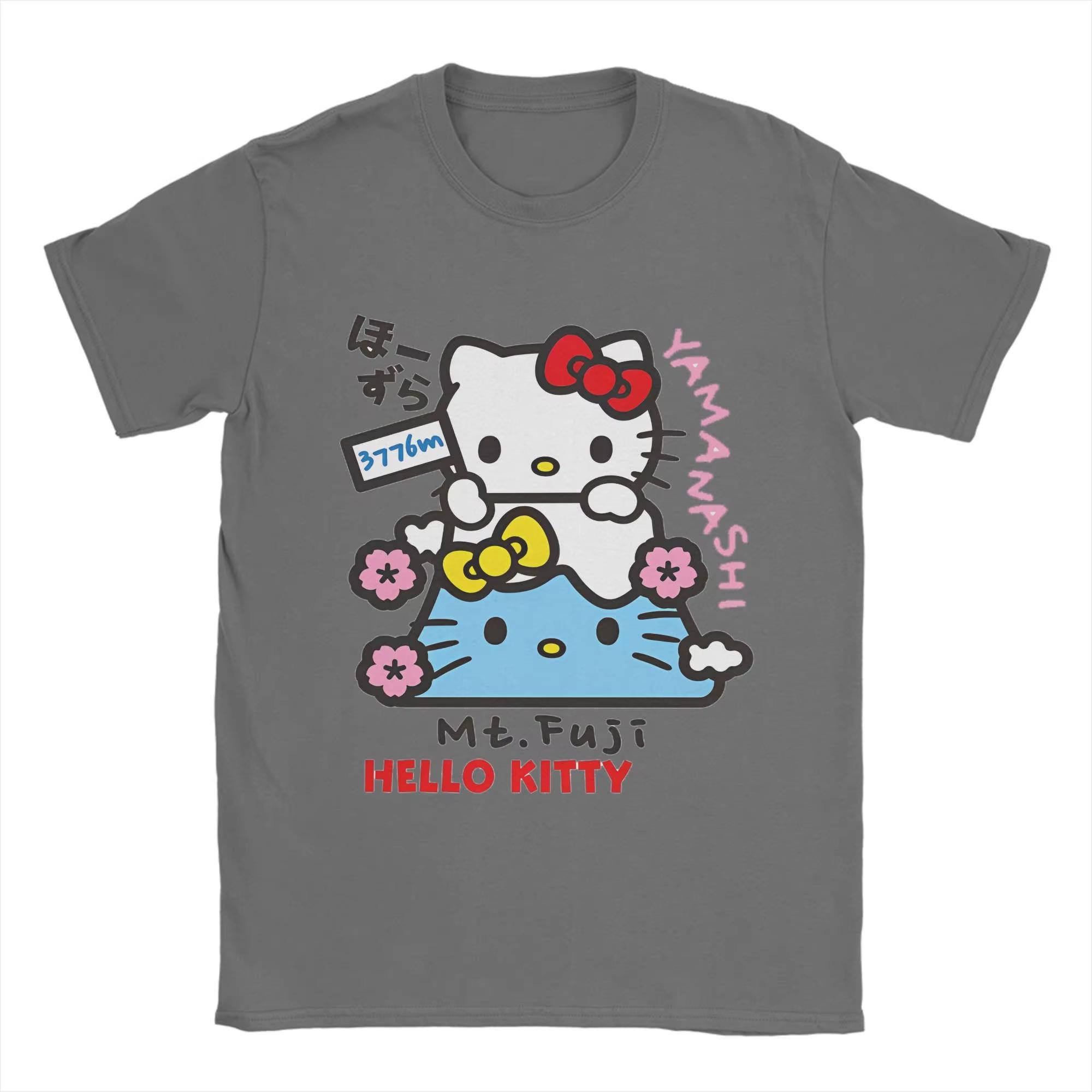 Summer Hello Kitty Fuji Japanese Travel Theme Cotton Printed Oversized Loose Tshirt Adult Children Parent Top S