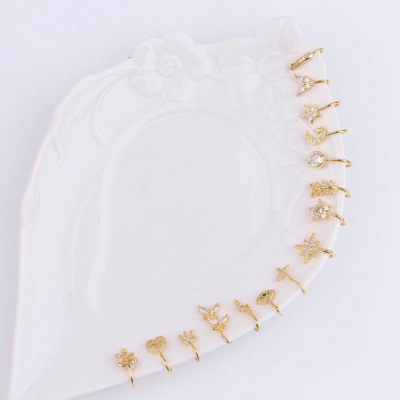 Classic Gold U-Shaped Rhinestone Non-Piercing Nose Ring: Butterfly, Moon, Crown, Heart Styles