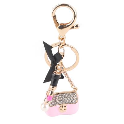 Women Alloy Rhinestone Keychain Exquisite Cute Bow Handbag Lipstick Shaped Pendant Key Ring