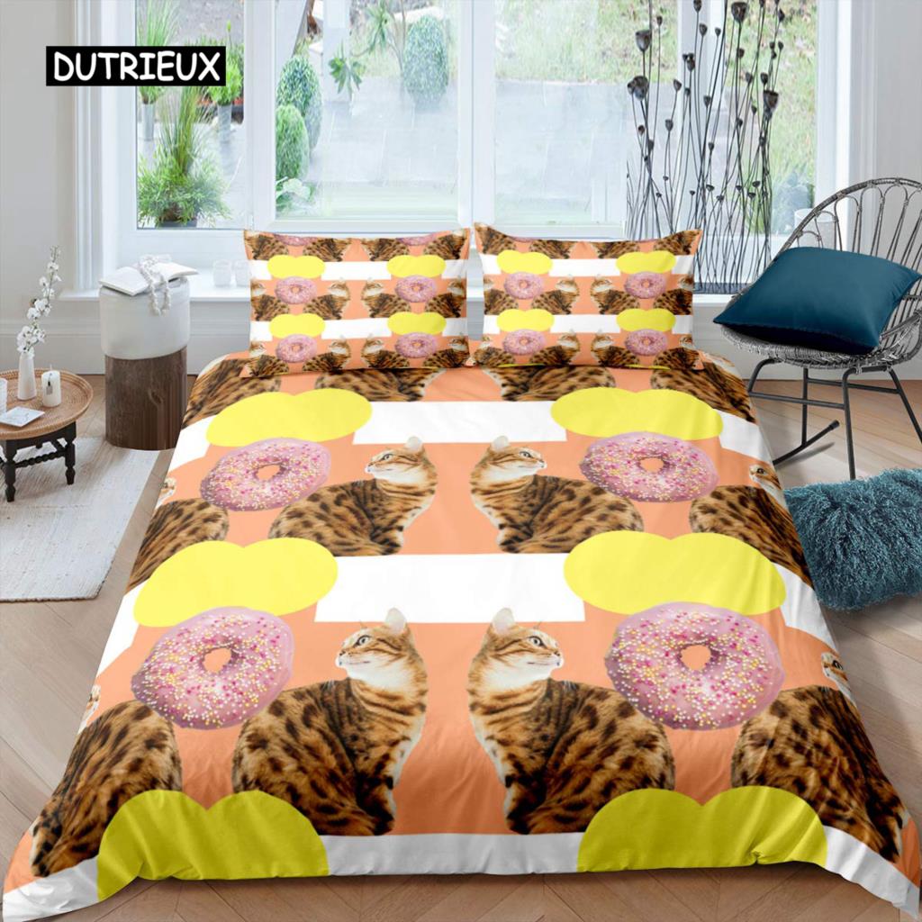 Zestaw Poszwy na Kołdrę Donut Motyw Deserowy Jedzenie Kolorowy Nadruk 2/3 szt. Podwójny Queen King Size Zestaw Pościeli dla Dziecka Dziewczynek
