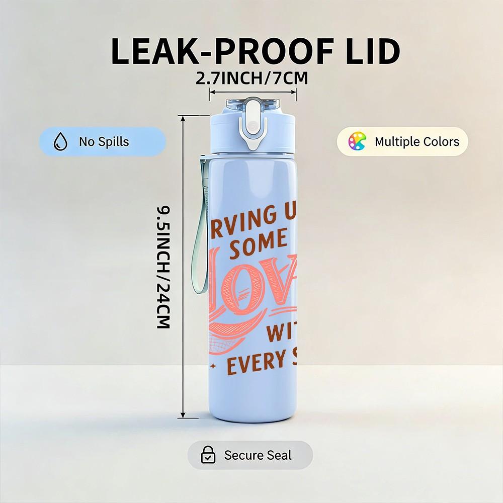 1PC Serving Up Love Shot Glass Text 750ml Color Plastic Sports Water Bottle Leakproof Flip Straw Lid Suitable for Sports Office Home Use