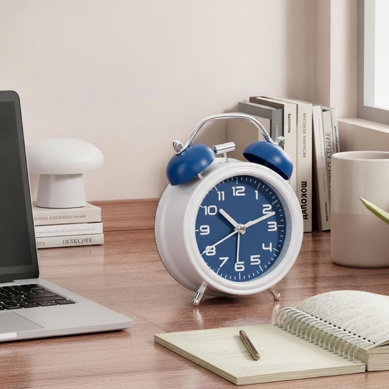 3/4.5In Twin Bell Alarm Clock Creative Desk Round Alarm Clocks Mute Mechanical With Night Lights Household Supplies Home Decor