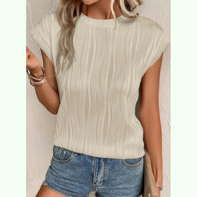 Dámské módní topy Jednobarevné letní tričko s kulatým výstřihem a ultra krátkým rukávem