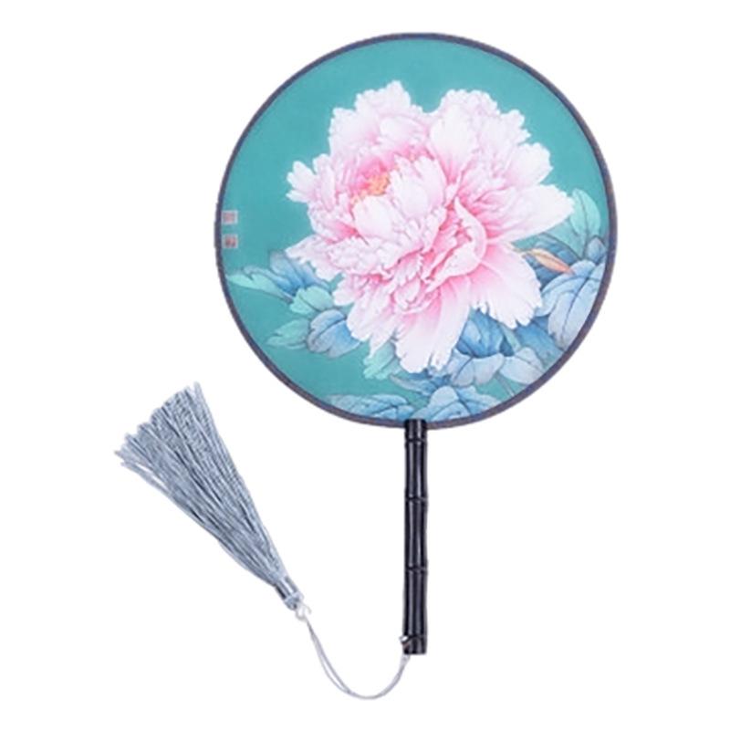 Ancient-Style Semi-Transparent Silk Round Dance Fan for Women's Hanfu