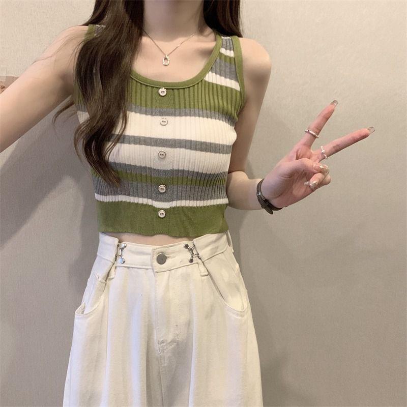 Damen Retro Gestreifte Eng Gestrickte Trägerlos-Bluse - Schmeichelndes Sommer-Design