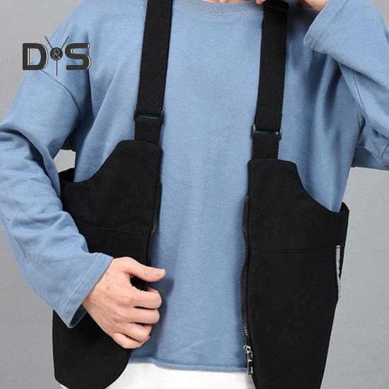 Summer Casual Waistcoat Bag Adjustable Shoulder Straps Solid Color Vest Bag Pockets Zipper Placket Outdoor Shoulder Backpack
