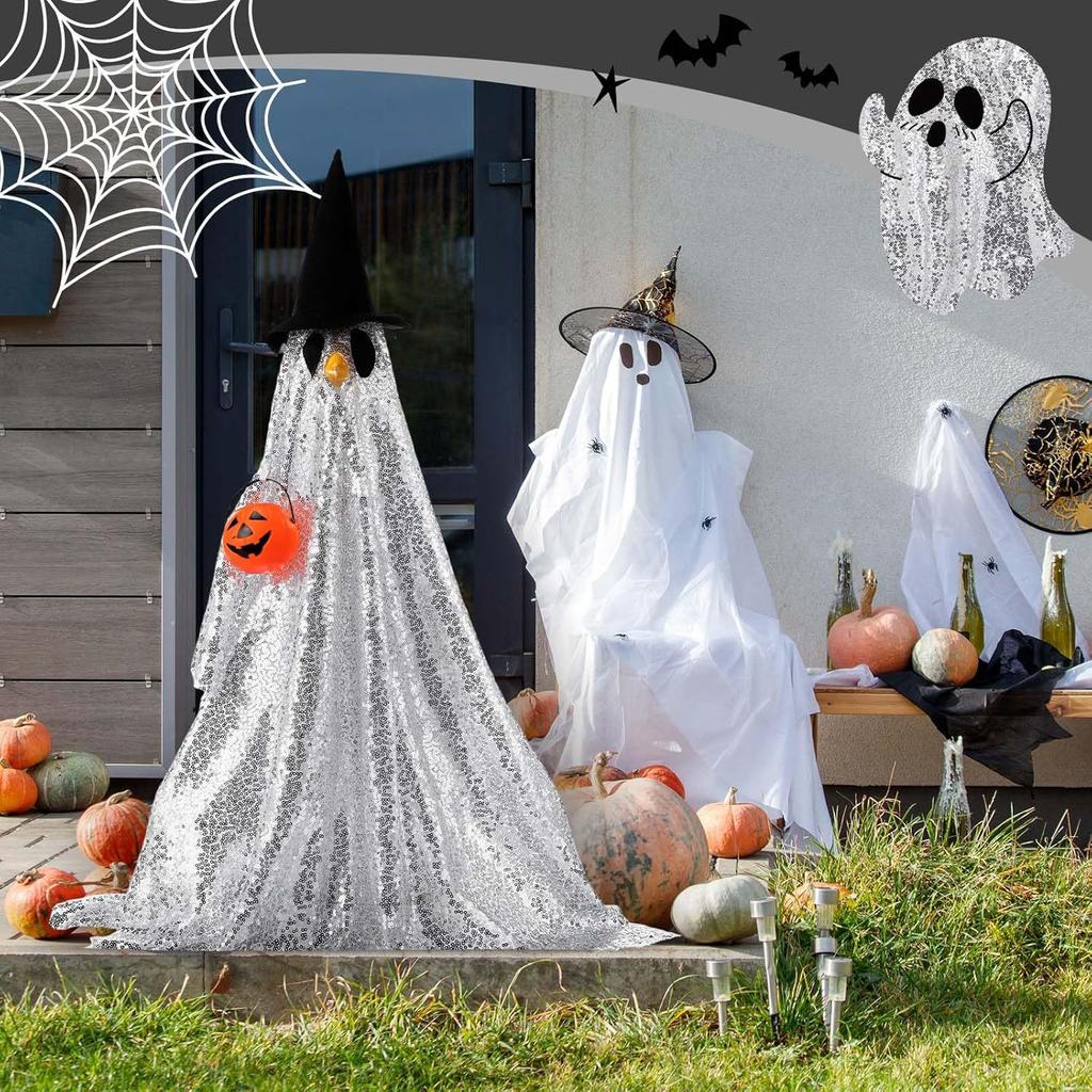 Glowing Ghost Goose Costume Halloween Porch Decoration, Hanging Spirit Yard Ornament for Spooky Party Outdoor Festival Dress-Up