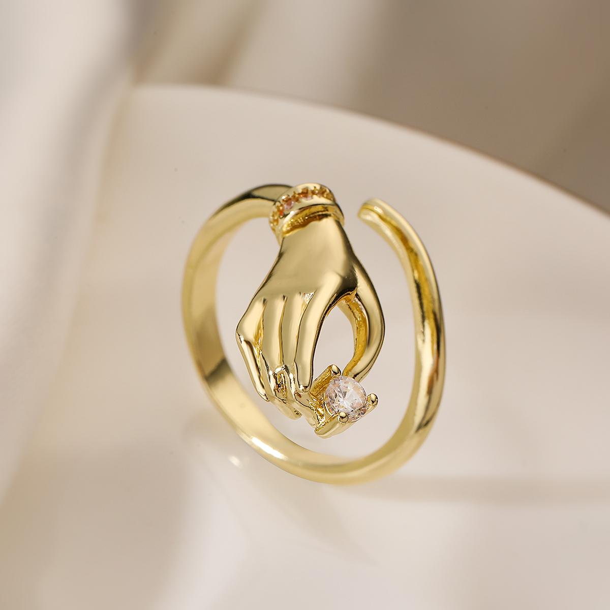NEWBUY Trendy Gold Color Copper Geometric Jewelry Luxury AAA Cubic Zirconia Wedding Ring For Elegant Women Engagement Gift resizable