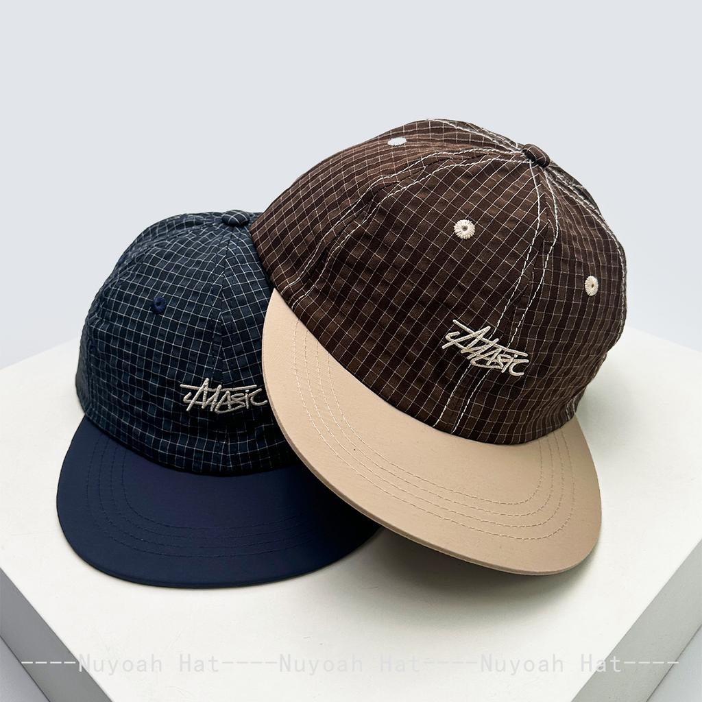 New Men Women Retro Embroidered Letters Small Plaid Baseball Hats Sunshade Quick-Dry Breathable Color Block Peaked Cap Versatile