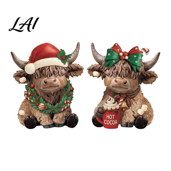 Whimsical Country Christmas Ornaments 2/3Pcs Highland Cow Wooden Tabletop Sign 2D Flat Yak Holiday Tree Decorations Figurine Ornament with