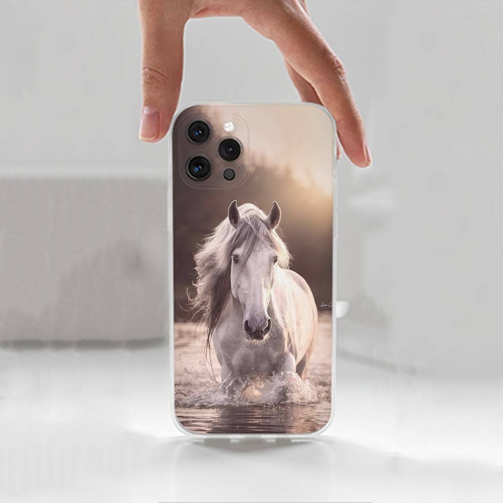 Galloping Horse Animal For iPhone 12,Mini,16,X,17,Plus,11,Max,13,XR,15,Pro,14,SE,XS,Transparent Soft Cover Case