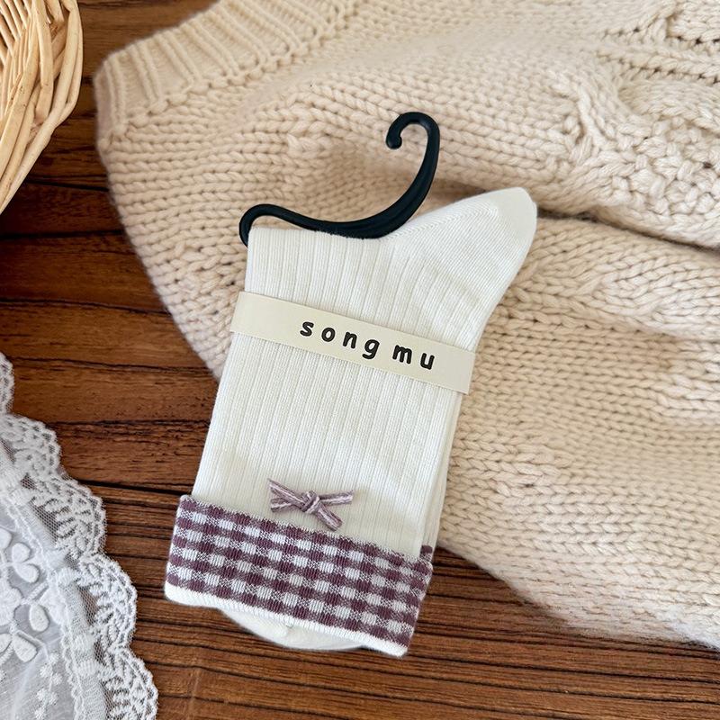 Boneless Socks, Women's Mid-calf Socks, Autumn and Winter Girls' Bow Pile Socks