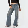 Women's Side Striped Bow Tie Jeans Boyfriend Low Rise Baggy Denim Pants Casual Straight