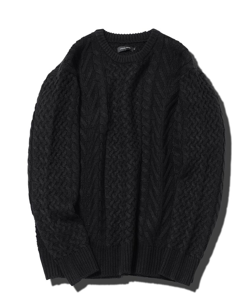 Aran Knit Size L Black Sweater Cable Knit Crew Neck Turtleneck Autumn Winter Thick Pair Matching Unisex Black White Brown Blue Hypoallergenic Simple