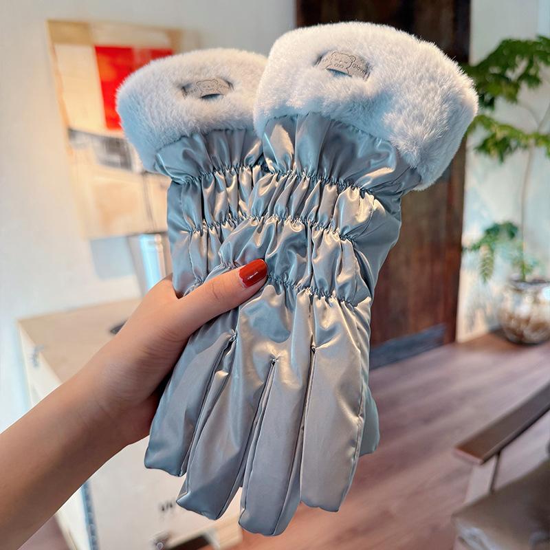 Student women's down cotton thickened cold-proof cute gloves women's season warm