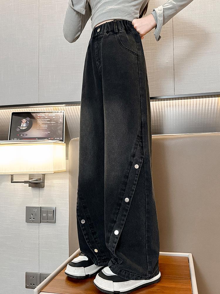 Girls' Wide-Leg Denim Pants, Loose Fit Casual Trousers for Spring and Autumn 2025