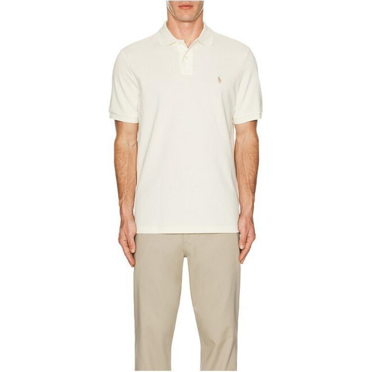 Polo Ralph Lauren Logo Embroidered Vertical Button Short Sleeve Polo Shirt Men Tops Beige 710534735-420