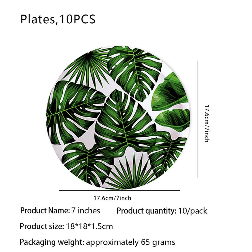 Tropical Hawaiian Leaves Party Set: Paper Plates, Cups, Napkins, and Tablecloth for Summer Theme Decor