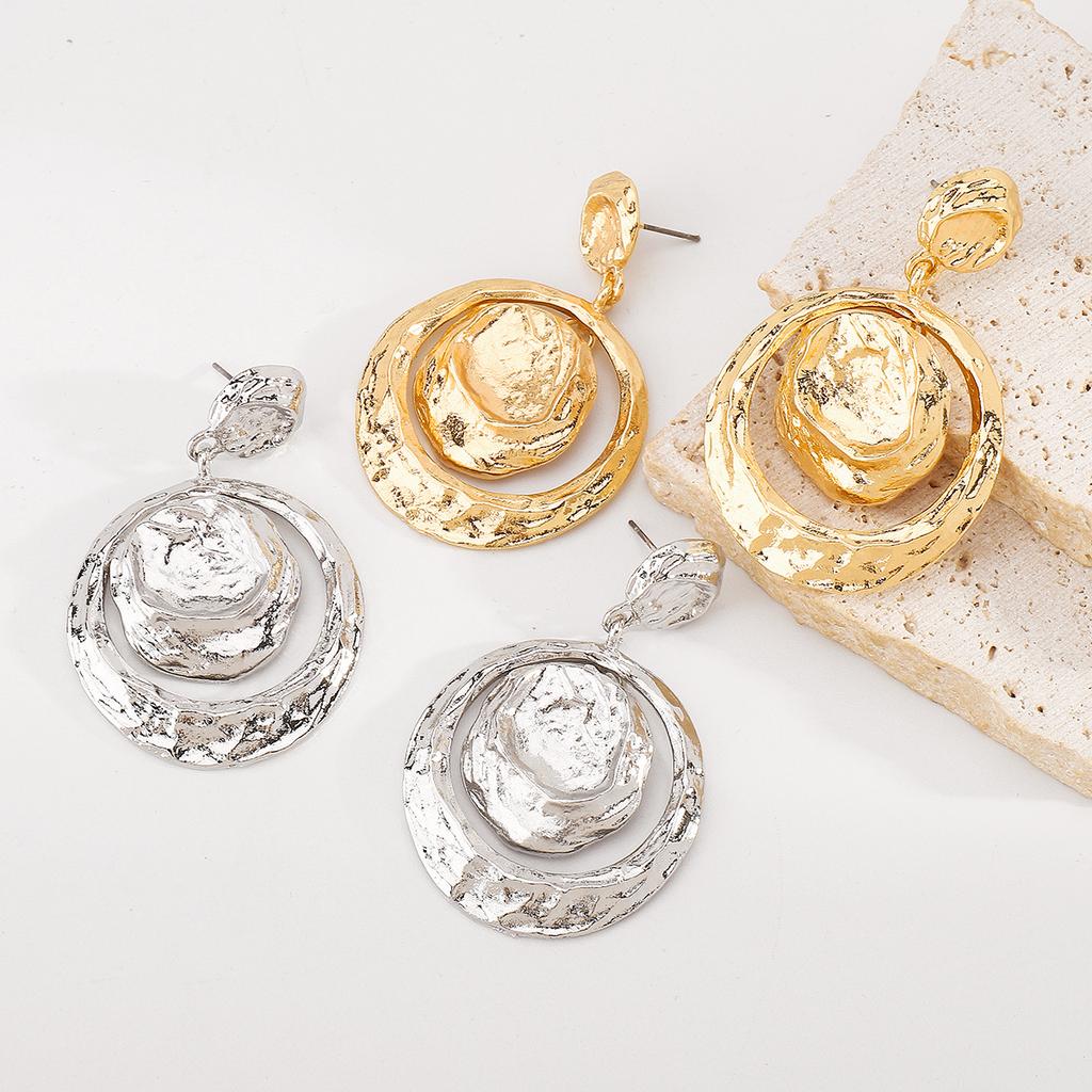 Exaggerated Design Pleated Alloy Geometric Pendant Earrings Women Retro Luxury Texture Minimalist High Grade Ear Jewelry