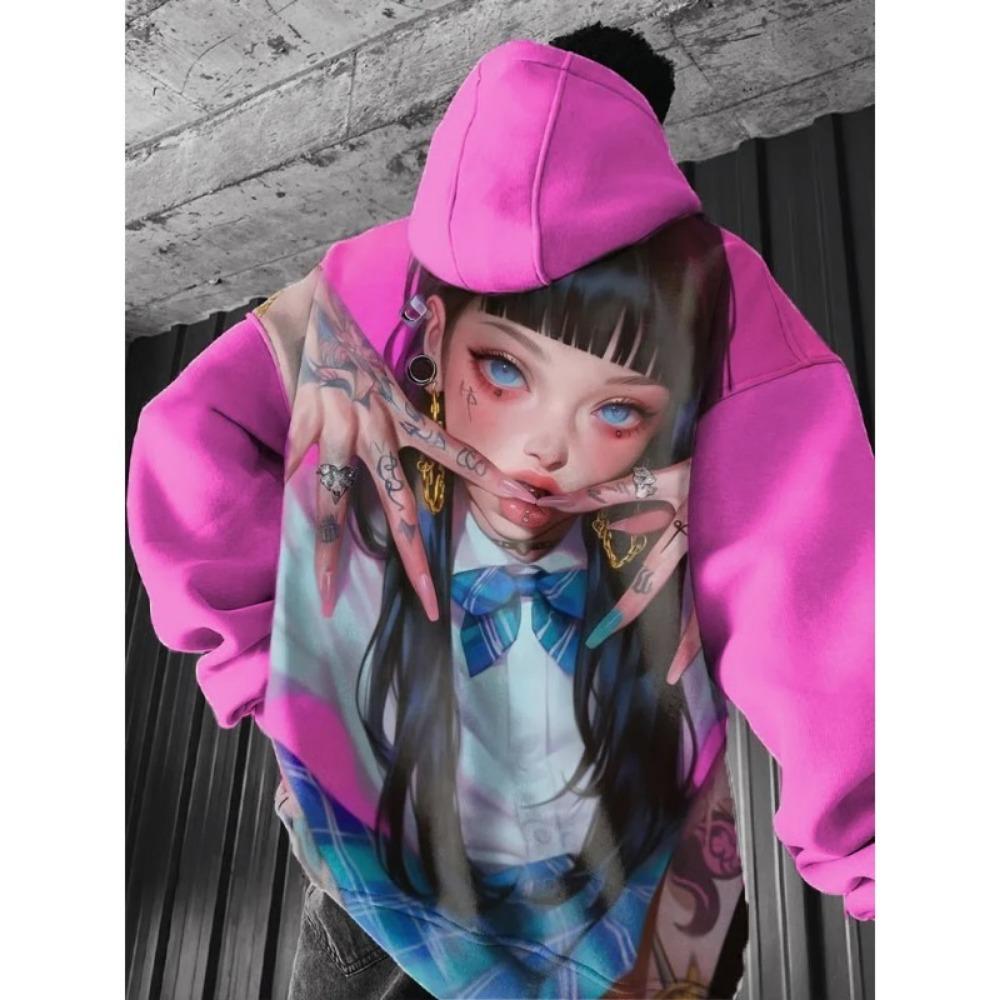 Modische Hoodies für Herren und Damen mit Wrestling Anime Charakter Print Pullover Lässiges Sweatshirt Oberteil Outdoor Langarm Kleidung