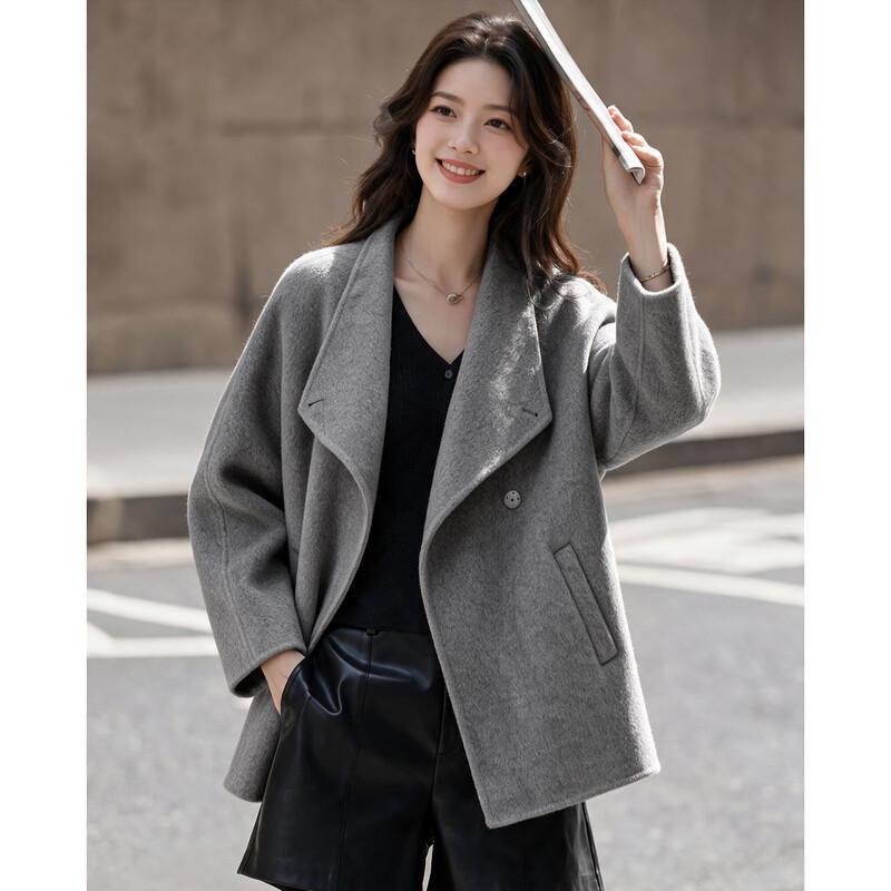 Shangjing Women's Stand-Collar Wool-Blend Short Coat