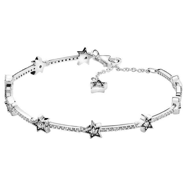 Rose Engravable Bar Link Chain & Stones Daisy Flower Bracelet Fit  925 Sterling Silver Bangle Bead Charm Diy Jewelry