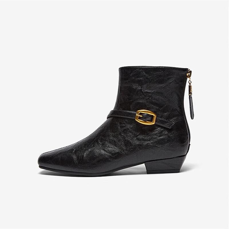 BASTO Women s Square Toe Chunky Heel Ankle Boots 36
