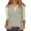 T-shirt imprimé boutonné à manches 3/4 pour femme - Haut basique à col en V - Mode quotidienne - Week-end