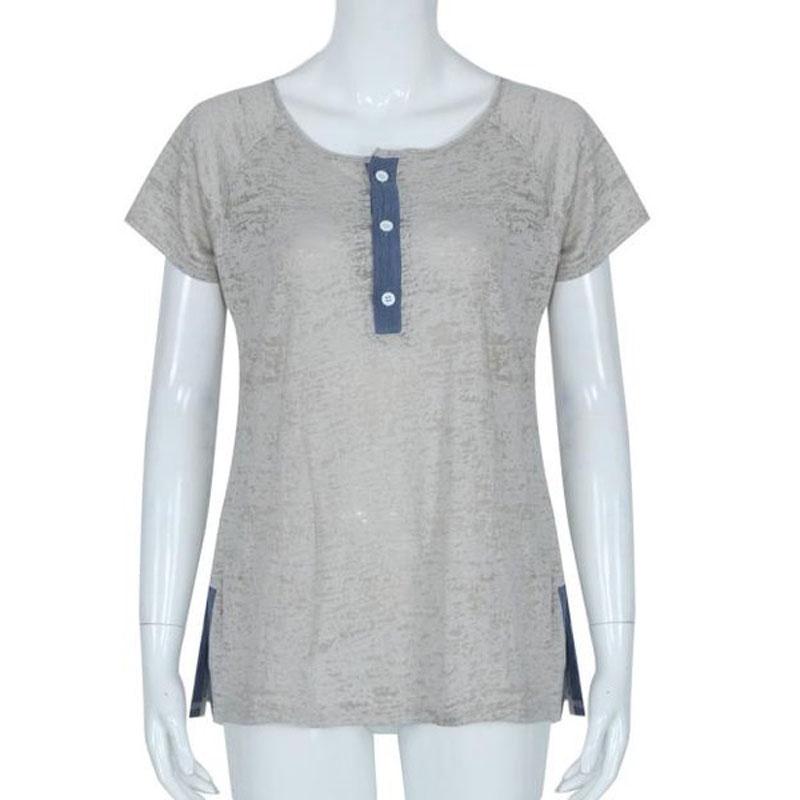 Elegante Blusa Casual para Mujer de Manga Corta Holgada con Detalle de Botón