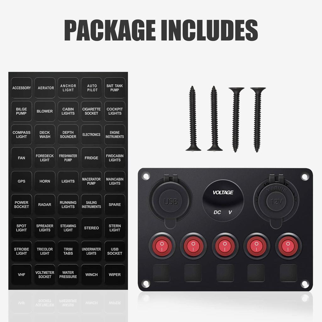 5-Wege-Bootswippschalter-Panel mit Leistungsschaltern, wasserdichtes digitales Voltmeter, 12V USB-Ladegerät, Steckdose für LKW, Wohnmobil
