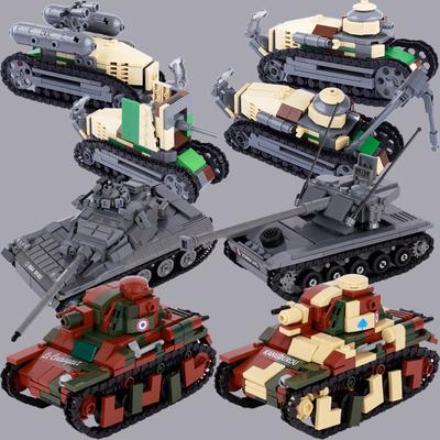 WK1 Französischer Militär-Leichttank Bausteine Armee Soldat Figuren Selbstfahrende Artillerie Modell Zusammenbau Steine Jungen Spielzeug Geschenk