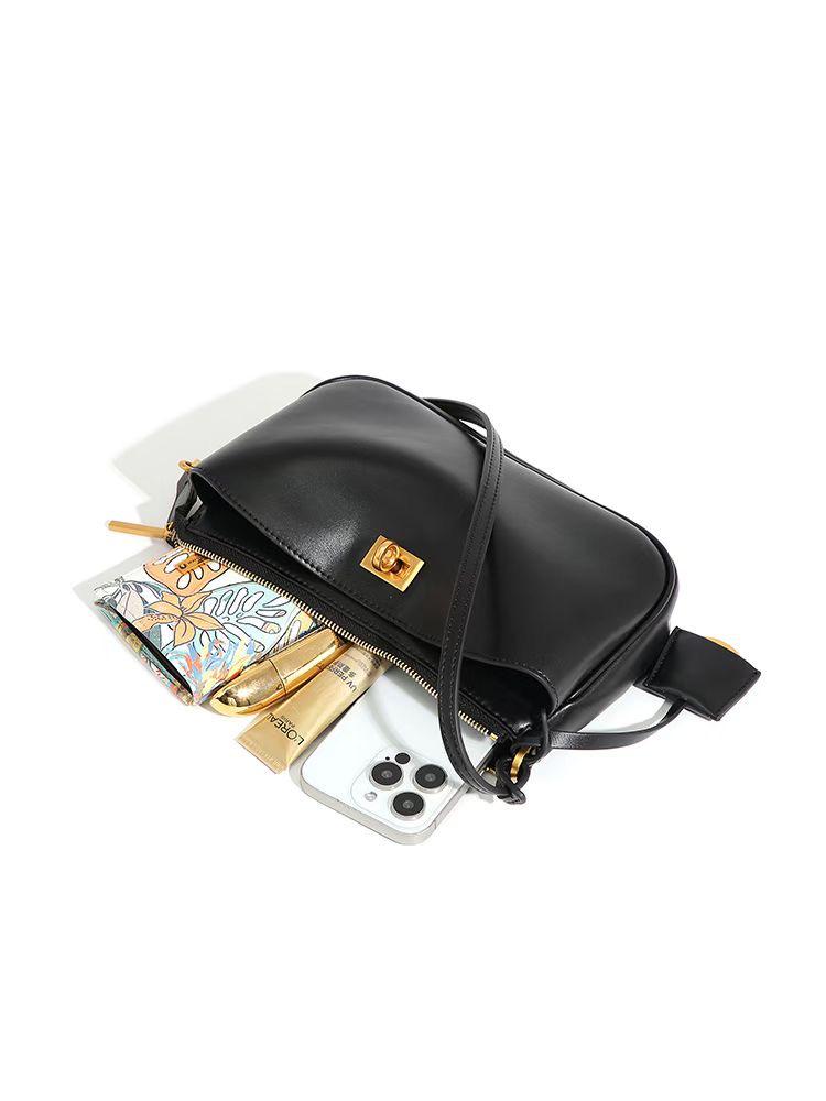 Bolsa Hobo Transversal Feminina de Couro Genuíno 2025 de Alto Nível com Fecho