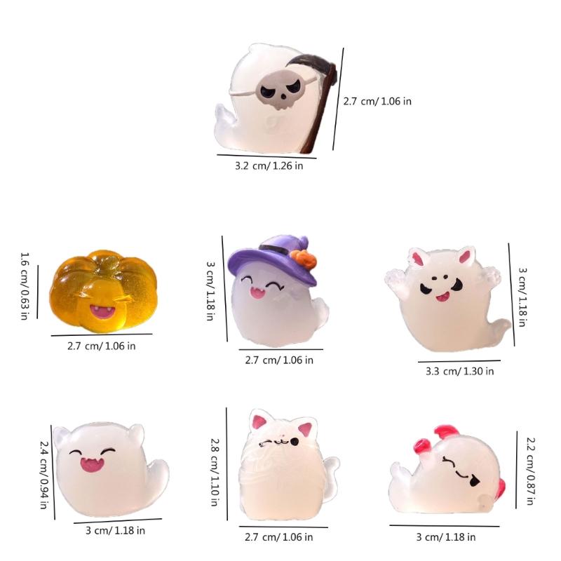 Miniature Glowing Ghostly Dolls 7Pcs Halloweens Glowing in Dark Ghostly Figurines for Indoor and Outdoor Decoration