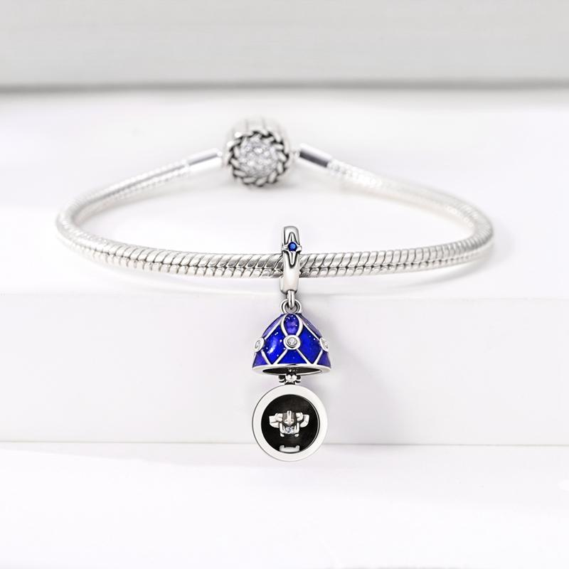 Original 925 Sterling Silver Bead Charms Dark Blue Easter Egg Pendant Fit Original Bracelet Necklace For Women DIY Jewelry Gift