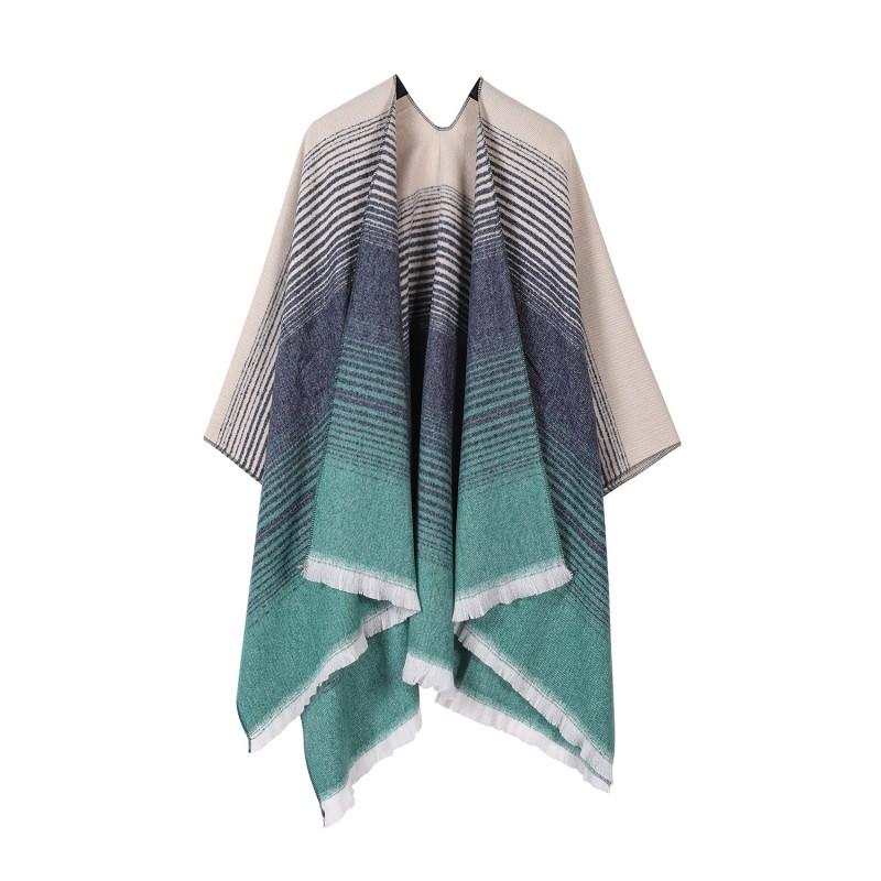 Womens Knitted Faux Cashmere Shawl Wrap With Contrast Stripe Trim Unisex Lightweight Warm Scarf Fall Winter