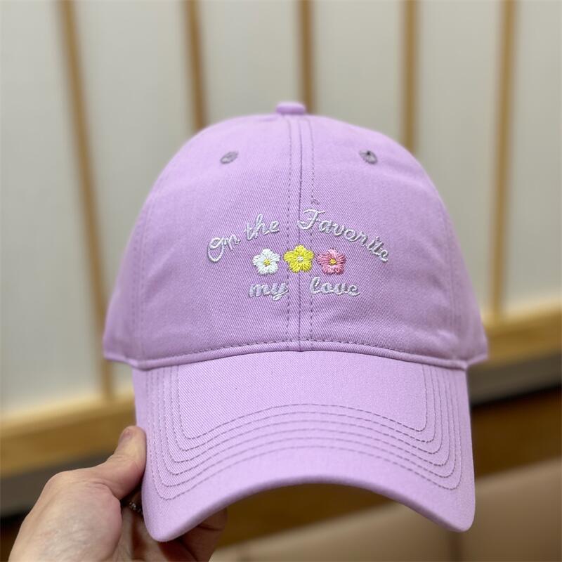 Spring And Summer Cartoon Flower Embroidery Cap Sunscreen Sunshade Soft Top Cute Face Small Baseball Cap Female