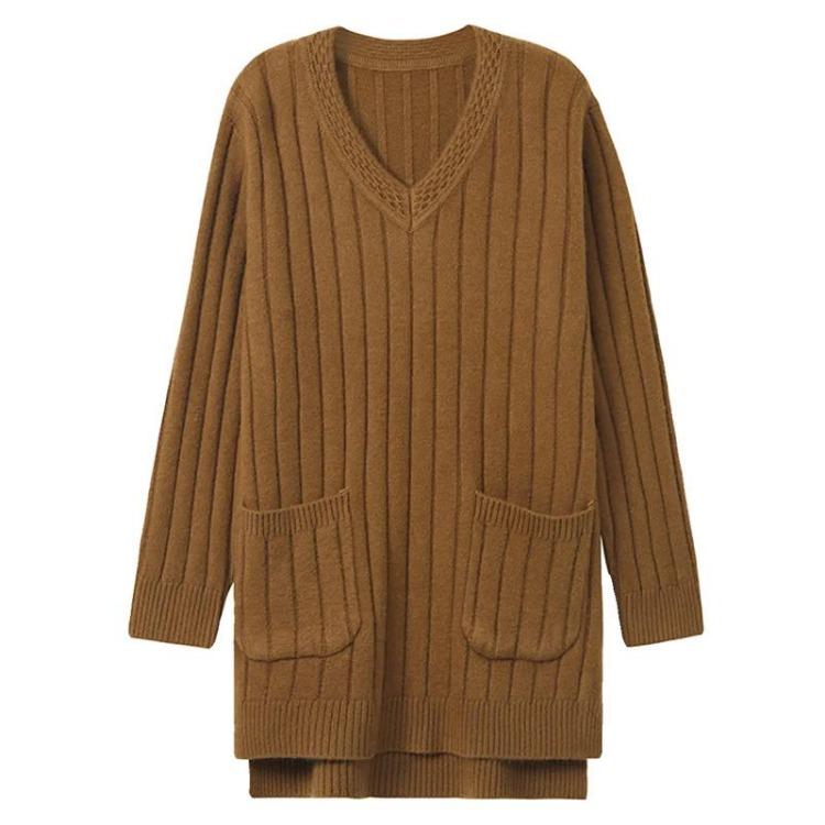 Warm Knitted Sweater for Women Thickened V Neck Pullover Long Sleeve Large Size Tops Autumn Winter