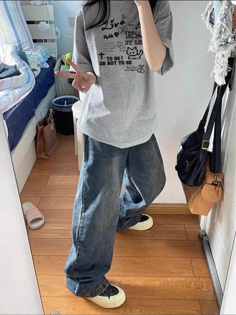 Retro American Plus Size Pure Cotton Women's Short Sleeve T-shirt - Summer 2026 Oversized Loose Fit