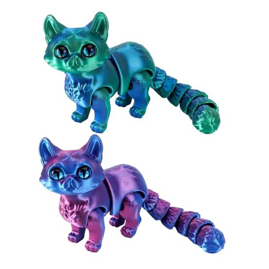 2Pcs 3D Printed Cat Figurine Movable Joints Cat Figure Articulated Animal Model Fidget Toy Home Office Bookshelf Desktop Decoration Ornament