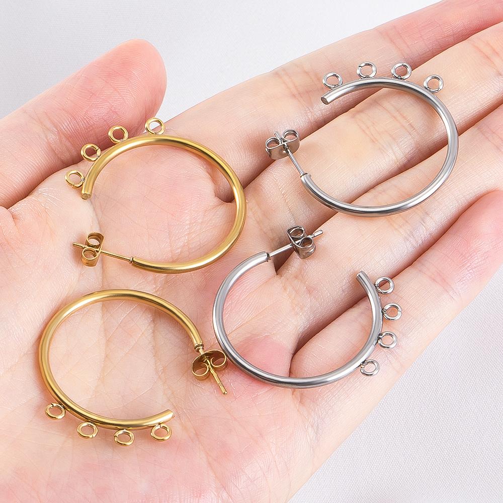 5pairs Stainless Steel Earrings Accessories Base Earring Hook With Four Holes Women French Earring Settings DIY Jewelry Findings
